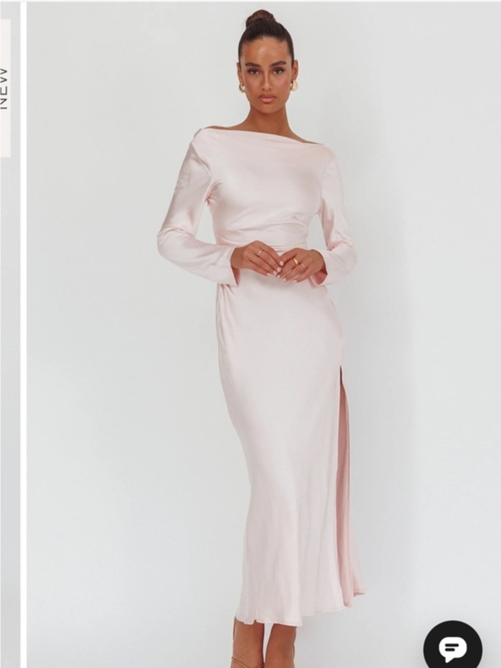NWT Selfie Leslie Loveland Cowl Back Elegant Long Sleeve Pink Dress